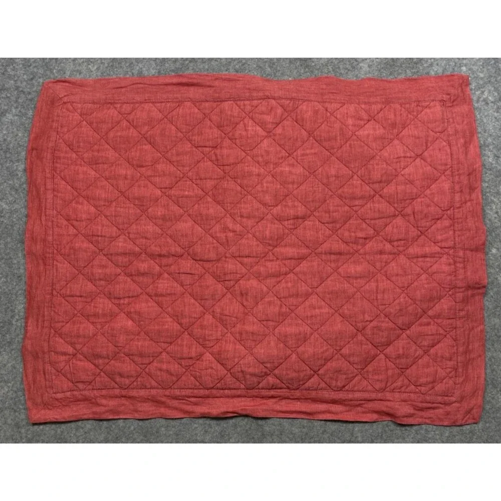 Pottery Barn Belgian Flax Linen Diamond Quilted Standard Sham Rust Orange Red
